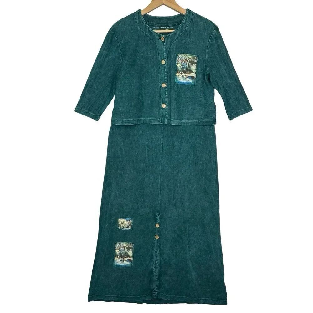 MICHAEL LEU COLLECTION Green Madi Dress & Jacket Size Small - Picture 3 of 17